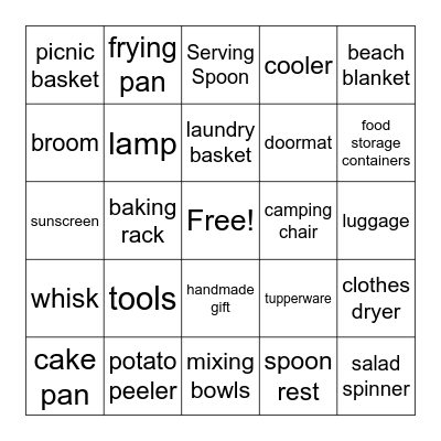 Katie's Bridal Shower Bingo Card