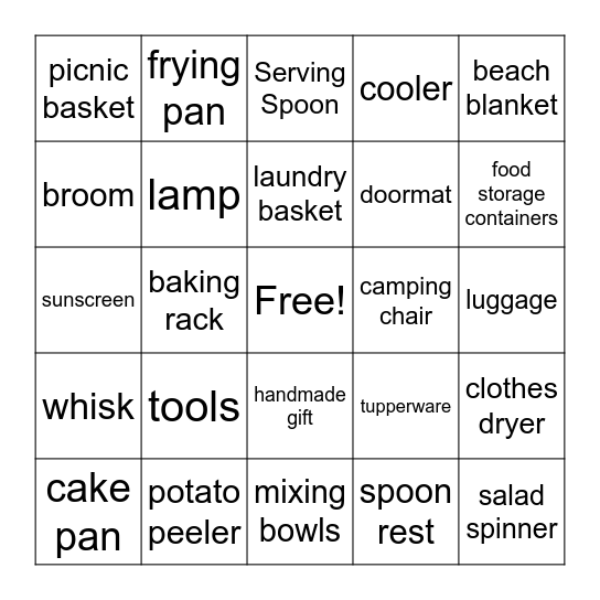 Katie's Bridal Shower Bingo Card