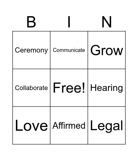 Hopey's Legal Wedding Bingo Card