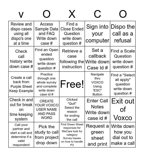 VOXCO  (version one) Bingo Card