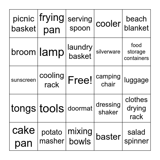 Katie's Bridal Shower Bingo Card