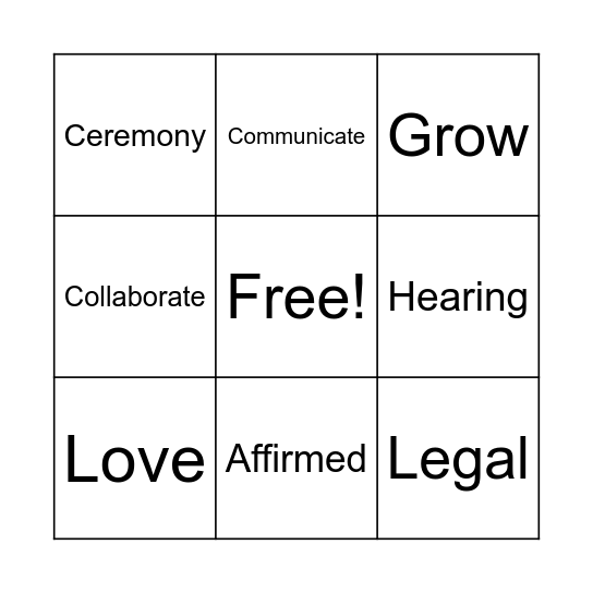 Hopey's Legal Wedding Bingo Card