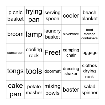 Katie's Bridal Shower Bingo Card