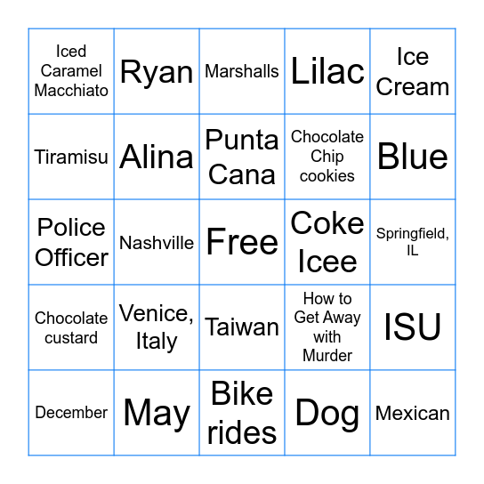 Bridal Bingo Card