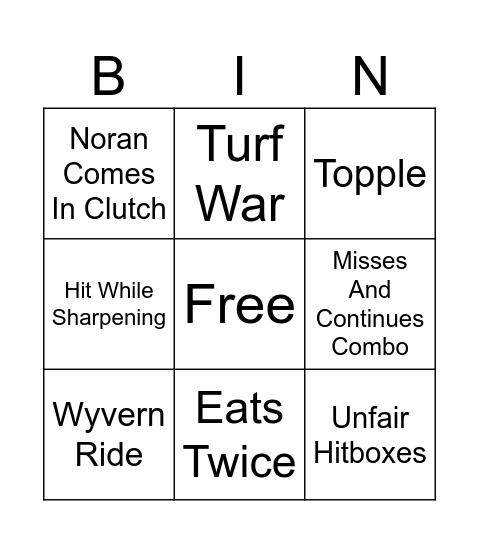 Monster Hunter Bingo Card