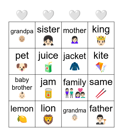 The Family Photo Bingo Card