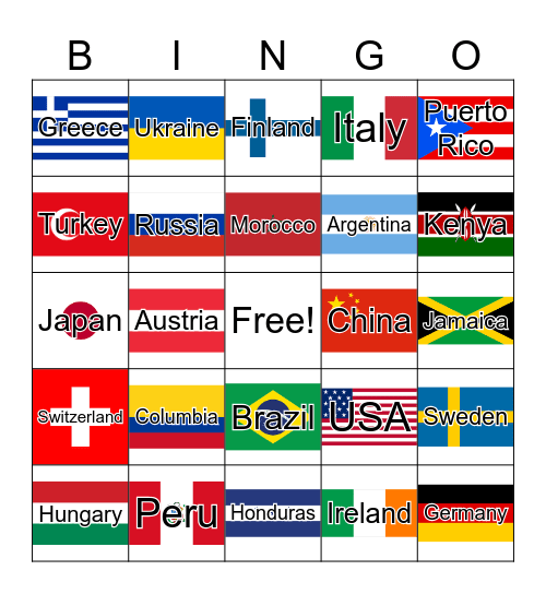 Country Flag BINGO Card