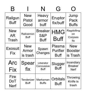 Helldivers Viper Commandos Patch Bingo Card