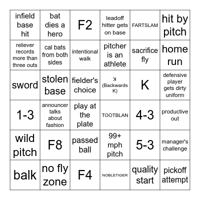 Baseball Bingo Card