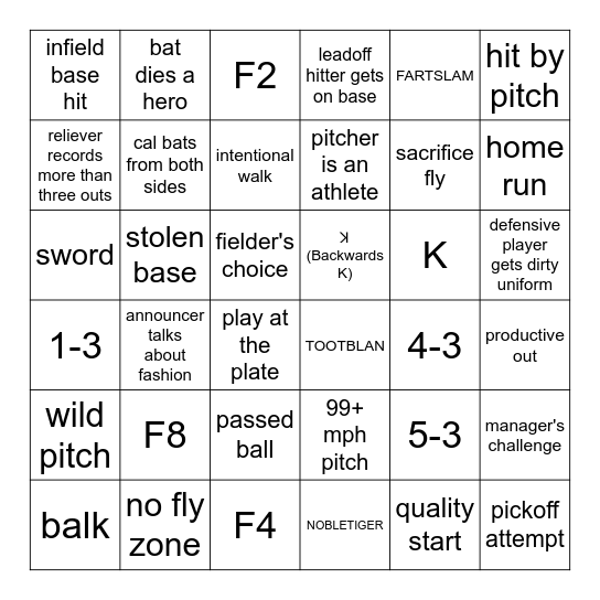 Baseball Bingo Card