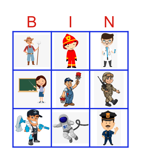 Occupations Bingo Card