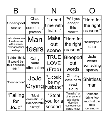 Bachelorette Bingo: JoJo edition Bingo Card