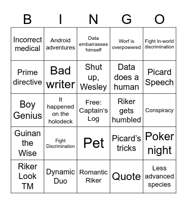 Star trek TNG bingo Card