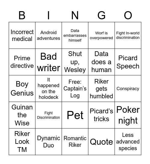 Star trek TNG bingo Card