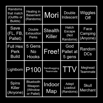 DBD Survivor Bingo Card