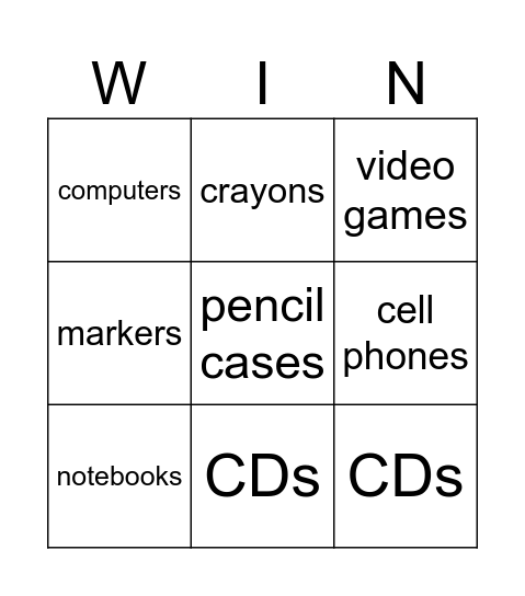 A Class Bingo Card