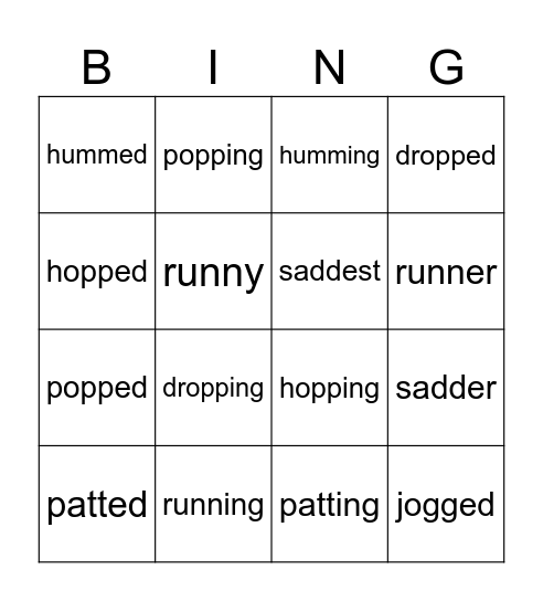 double the consonant Bingo Card