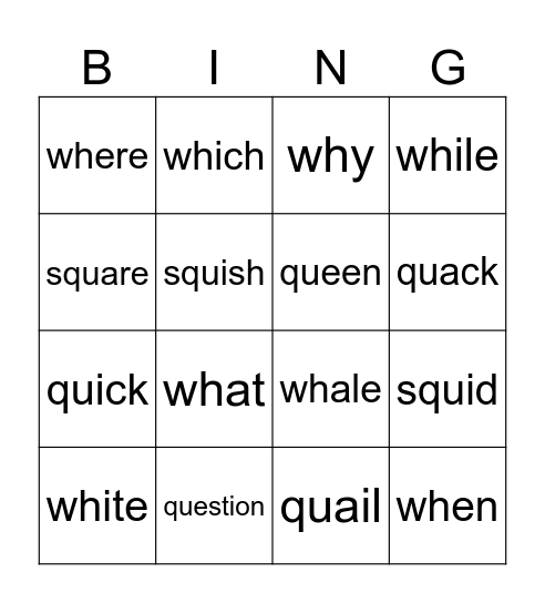 wh / qu Bingo Card