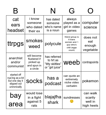 trans girl bingo Card