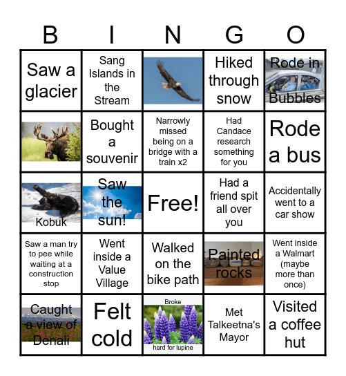 Alaska Girls Trip--Where everybody wins! Bingo Card