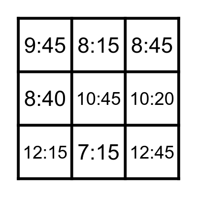 TELLING THE TIME BINGO Card