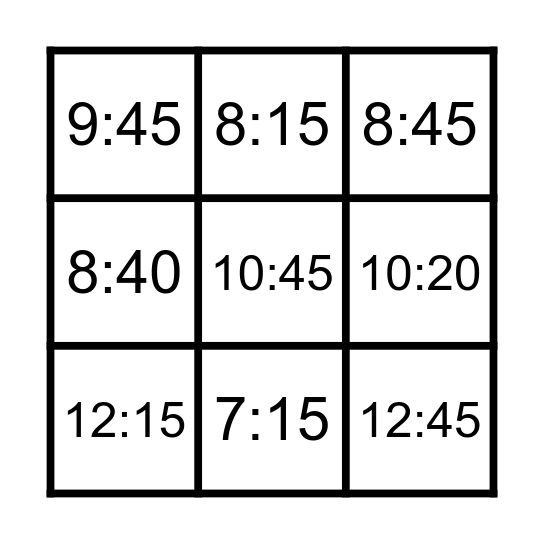 TELLING THE TIME BINGO Card