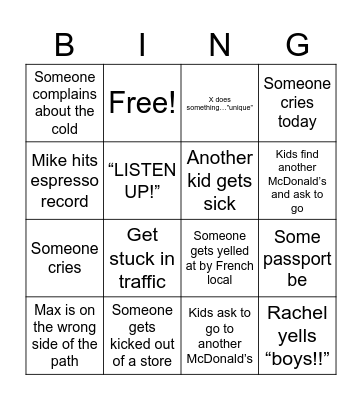 Paris Bingo 6/12 Bingo Card