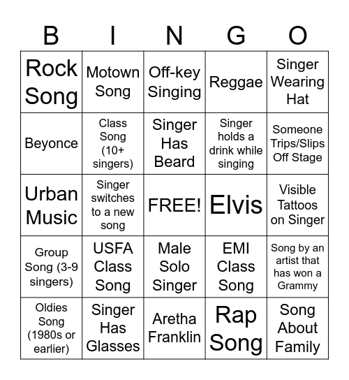 Karaoke Bingo Card