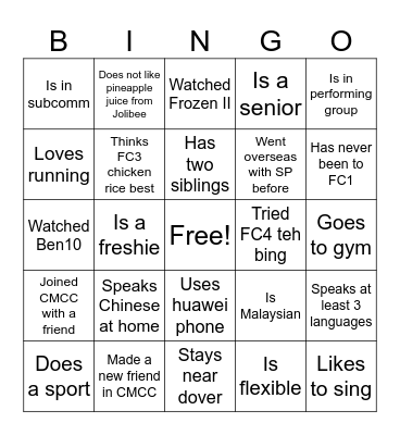 CMCC BONDING Bingo Card