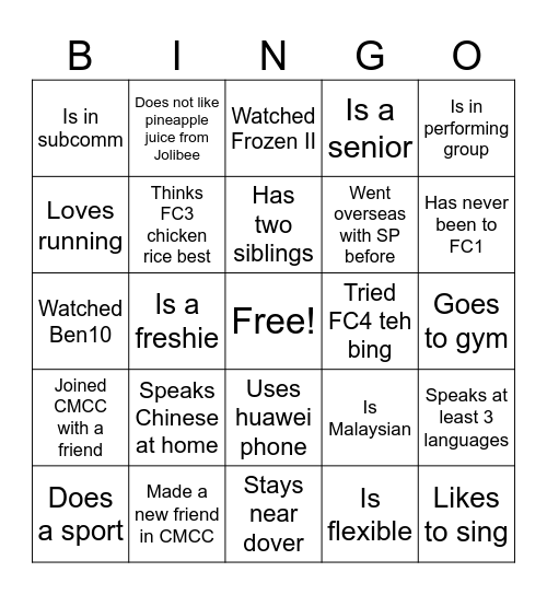 CMCC BONDING Bingo Card