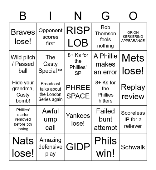 2024 Phillies Bingo by JDC Bingo Card