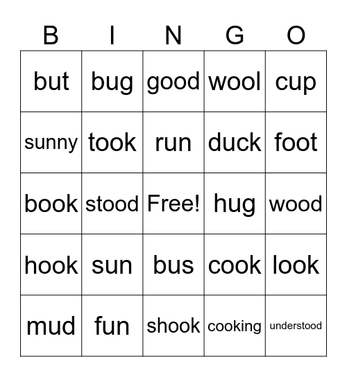 Short oo and u Bingo Card