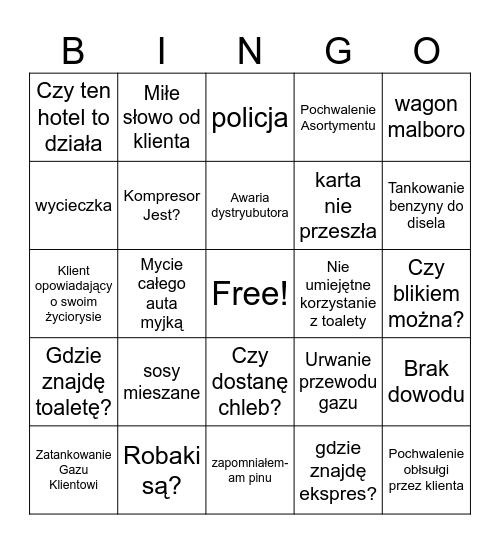 Stacja benzynowa Bingo Card