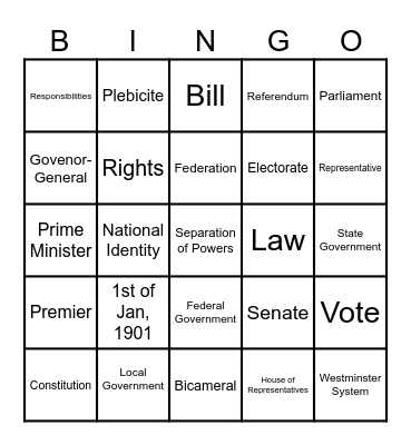 Civics and Citizenship! Bingo Card