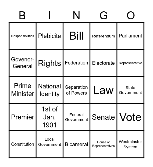 Civics and Citizenship! Bingo Card