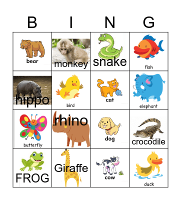 Unit 8 - Animals Bingo Card