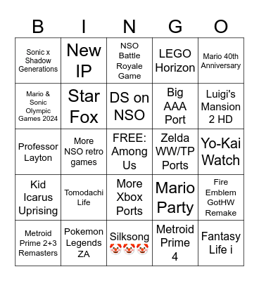 Nintendo Direct Summer 2024 Bingo Card