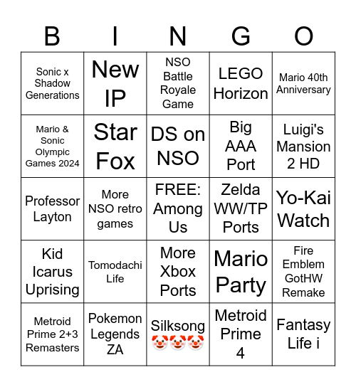 Nintendo Direct Summer 2024 Bingo Card