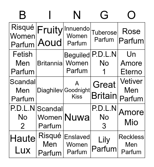 ROJA PARFUMS Bingo Card