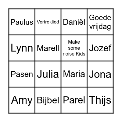 Kindernevendienst Bingo Card