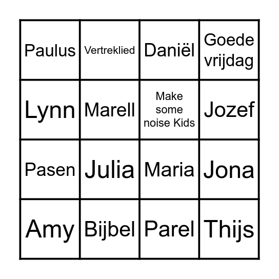 Kindernevendienst Bingo Card