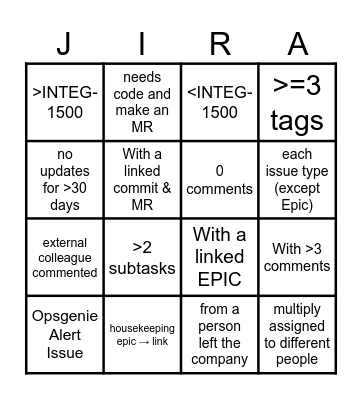 Jira CleanUp Bingo Card