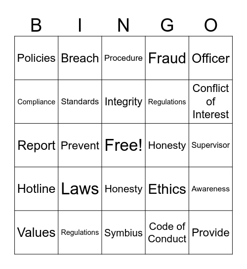 Compliance and Ethics BINGO Card