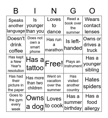 Ice Breaker Bingo Card