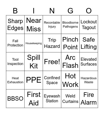 Safety Bingo Card