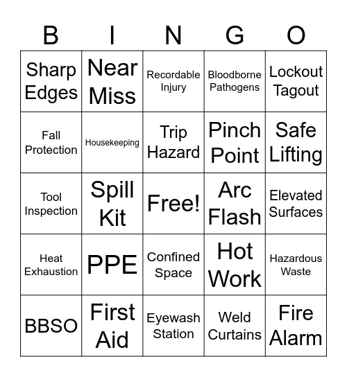 Safety Bingo Card