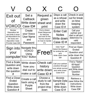 VOXCO Bingo Card