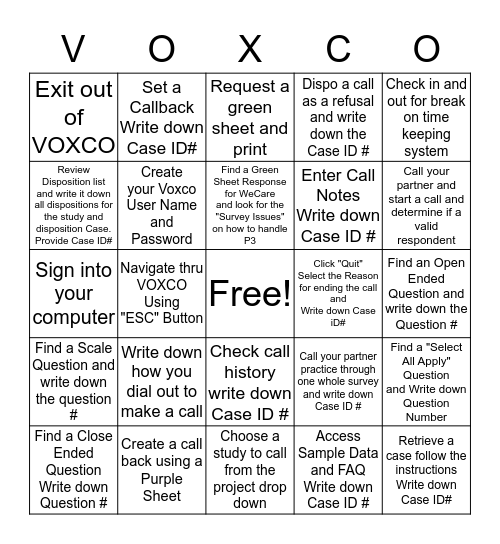 VOXCO Bingo Card