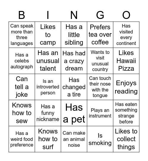 Get2Know Bingo Card