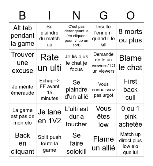 Justin Bingo Card